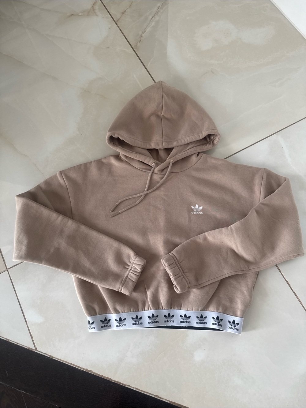 adidas Cropped Hoodie in Beige with White Trefoil